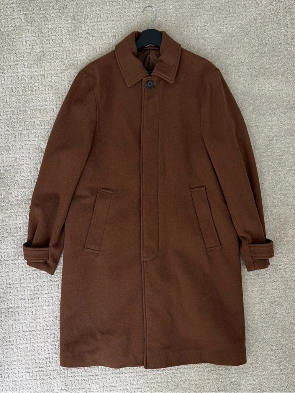 Men's Brown Wool Overcoat - Classic Single-Breasted Jacket